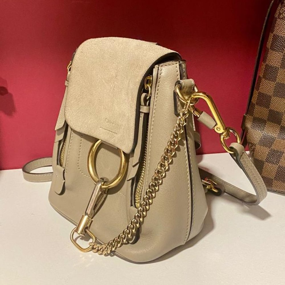 Chloé Faye Mini Smooth & Suede Calfskin Motty Grey Leather Backpack